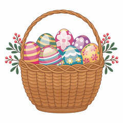 Fototapeta premium Easter Basket with Colorful Patterned Eggs