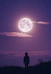 Purple gradient mystical moonlight sky with clouds 