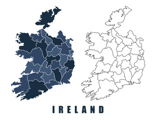 Obraz premium Ireland map regions border outline vector set