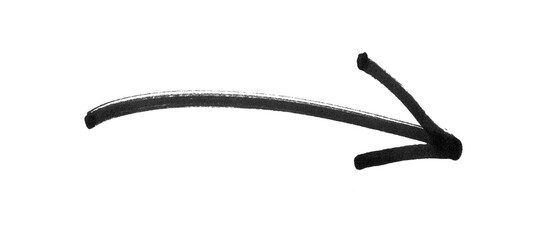 Hand-drawn Black marker arrow isolated on transparent background, arrow mark hand drawn. Arrows icon. Arrow drawn with black marker on white background