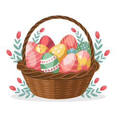 Easter Basket with Colorful Patterned Eggs