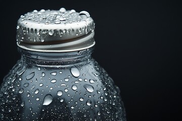 Close-up of a water bottle with water drops