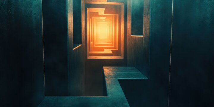Abstract corridor leading to a bright light, suitable for themes of exploration, mystery, and enlightenment.