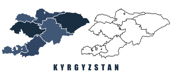 Kyrgyzstan map regions border outline vector set