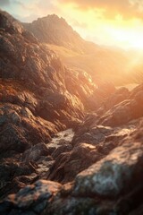 Obraz premium Sunset view over rocky terrain with vibrant sky colors