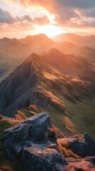 Majestic sunset over rugged mountain landscape