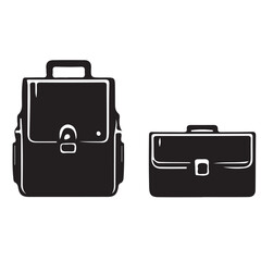 A black and white image of a briefcase with a logo that says the word on it.