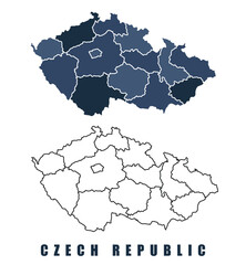 Czech Republic map regions border outline vector set