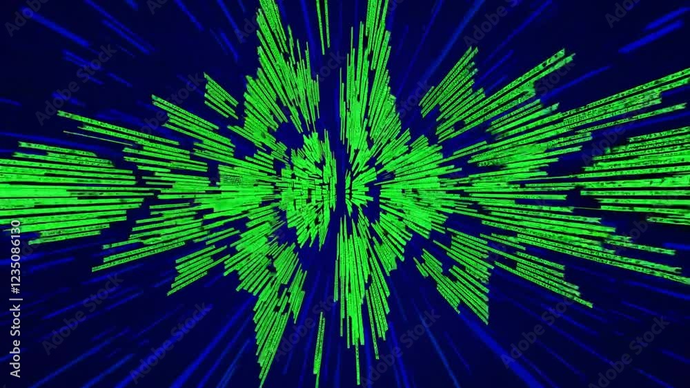 Poster abstract digital data burst with green binary code on dark background