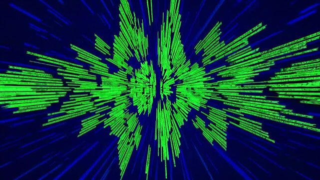 Abstract Digital Data Burst with Green Binary Code on Dark Background