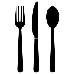 Minimalist Black Silhouette Dining Utensils, Fork Knife Spoon Icons, Restaurant Signage, Menu Design, Culinary Logo, Simple Tableware Illustration, Flat Vector Cutlery, Food Service Graphics