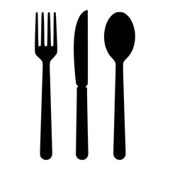 Minimalist Black Silhouette Dining Utensils, Fork Knife Spoon Icons, Restaurant Signage, Menu Design, Culinary Logo, Simple Tableware Illustration, Flat Vector Cutlery, Food Service Graphics