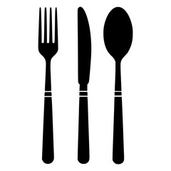 Minimalist Black Silhouette Dining Utensils, Fork Knife Spoon Icons, Restaurant Signage, Menu Design, Culinary Logo, Simple Tableware Illustration, Flat Vector Cutlery, Food Service Graphics
