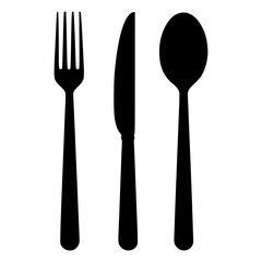 Minimalist Black Silhouette Dining Utensils, Fork Knife Spoon Icons, Restaurant Signage, Menu Design, Culinary Logo, Simple Tableware Illustration, Flat Vector Cutlery, Food Service Graphics