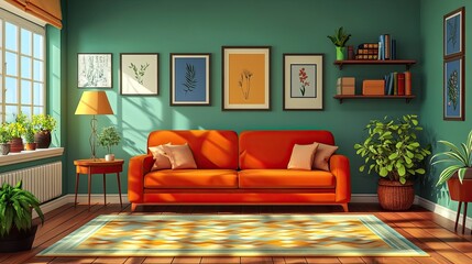 Room architecture with furniture and flooring -