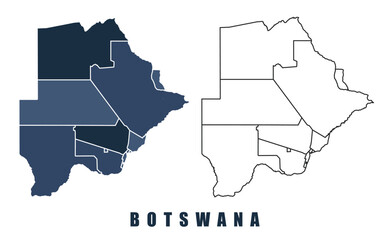 Botswana map regions border outline vector set