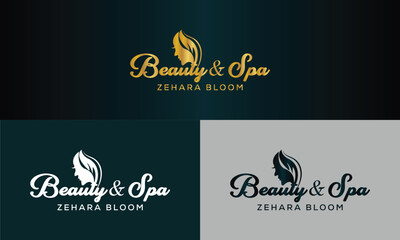 Beauty Golden Symbol with Two Beautiful Profile Contour of Women