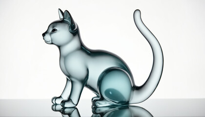 Elegant glass cat figurine on reflective surface