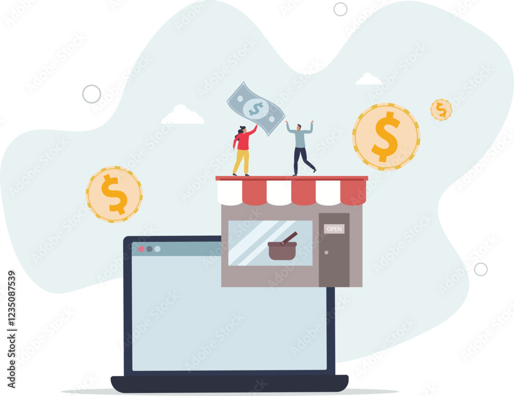 Wall mural online business as ecommerce shopping business model.sell products on internet using website and dig