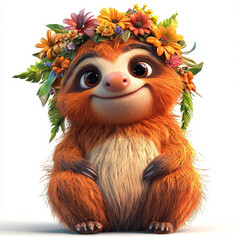 Fototapeta premium Adorable sloth wearing a vibrant flower crown.