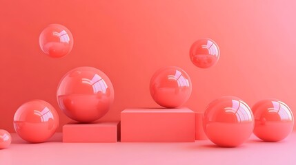 Obraz premium Coral spheres arranged on geometric platforms