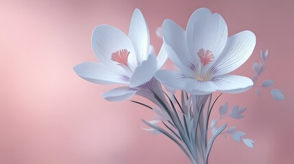 Obraz premium Delicate White Crocus Flowers on Pink Background