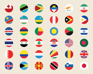 National flags in circle shape. National flags set. World flags. Flags of countries