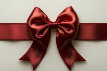 A red satin bow tied around a ribbon, perfect for gift wrapping.
