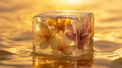 Spring Flowers in Melting Ice Cube