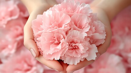 Delicate pink blossoms gently held in caring hands