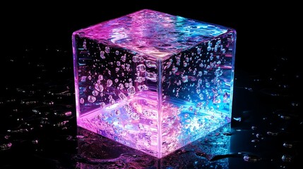 Transparent Cube with Neon Lighting