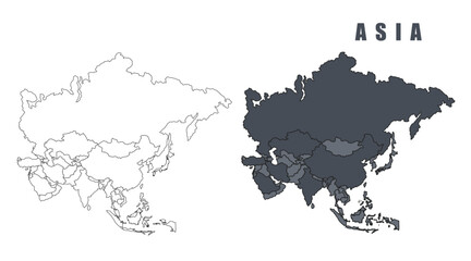 Asia country map simple flat outline vector illustration set
