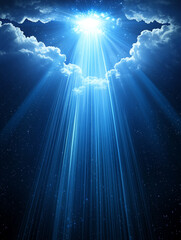 Fototapeta premium Celestial light beams pierce through night clouds.