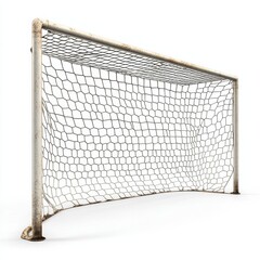 Soccer goal with metal frame and net isolated on white background