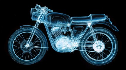 Fototapeta premium X-Ray Motorcycle: Classic Cafe Racer Design in Blue Hues.