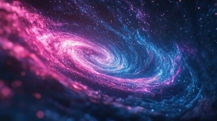 Pink blue spiral galaxy, cosmic background, space exploration, science fiction artwork
