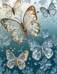 Fototapeta premium The drawing on the glass. Transparent ice butterflies