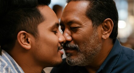 Fototapeta premium Tender connection between mature asian men in intimate close-up