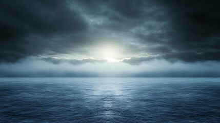 Obraz premium Dark Clouds Over a Calm Ocean Surface at Dawn