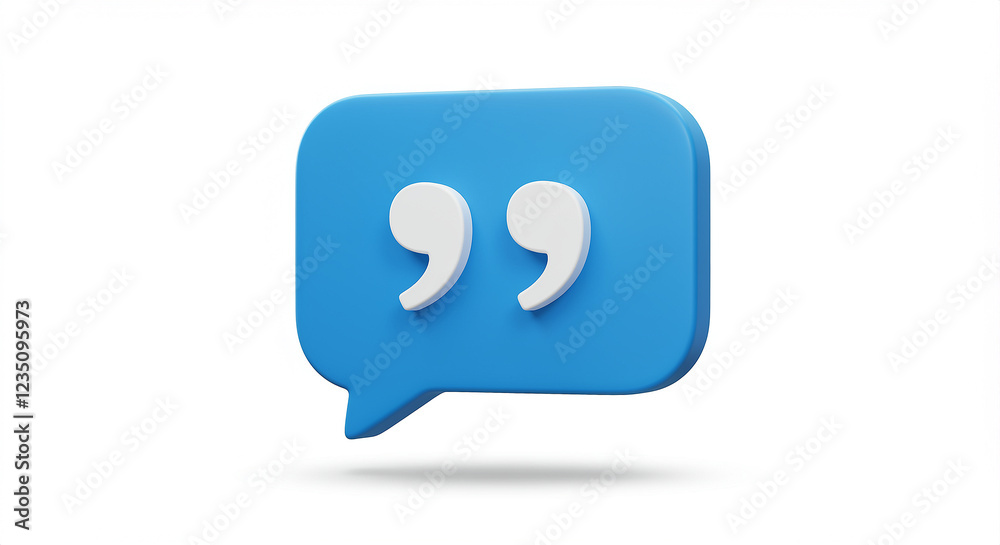 Fototapete blue speech bubble with white quotation marks. 3d speech bubble with quote marks. communication conc
