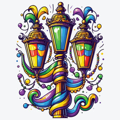 Mardi Gras Street Lamp Sign stock illustration
