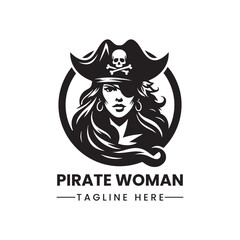 lady woman Pirate girl logo vector illustration
