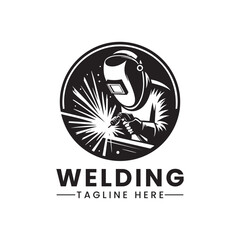Welder logo Vectors Illustrations silhouette working with helmet