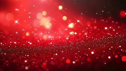Vibrant red background with stars, bokeh, and glitter light effects