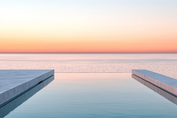 Tranquil sunset view from an infinity pool.