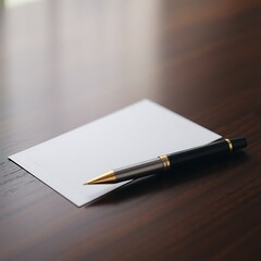 Minimalist Desk Scene Blank White Paper Elegant Fountain Pen Dark Wood Surface Soft Lighting Writing Inspiration Creative Workspace Professional Setting