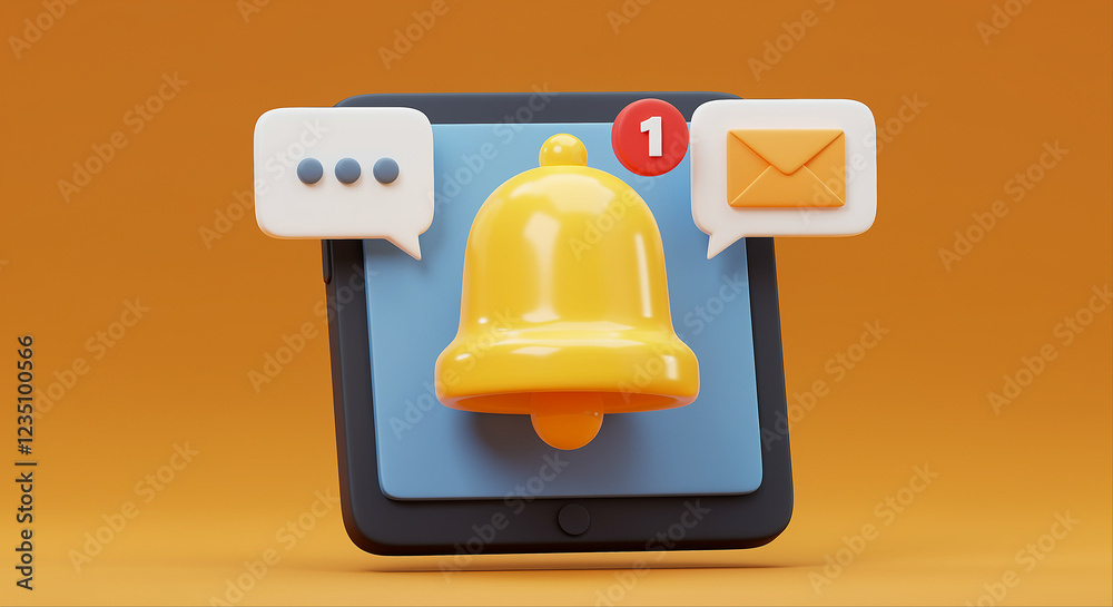 Poster notification bell on a tablet with notification messages. notification bell with new message and not