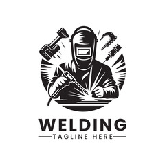 Welder logo Vectors Illustrations silhouette working with helmet