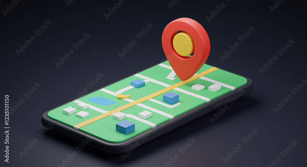 Aufkleber smartphone displaying map with location pin. map on smartphone screen with location marker