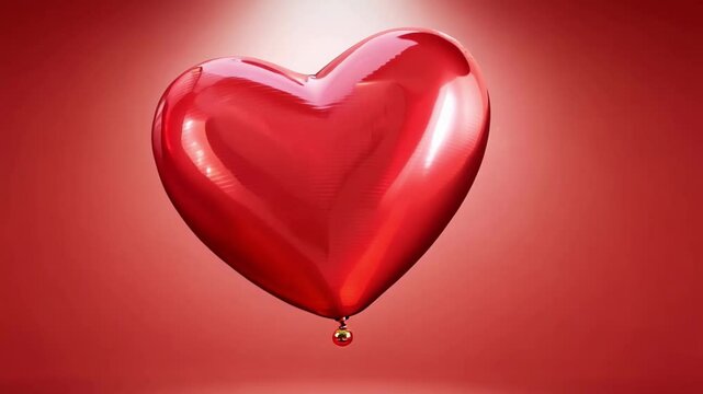 A red heart balloon with a red string attached to it. The balloon is floating in the air and the string is hanging down. Concept of love and happiness